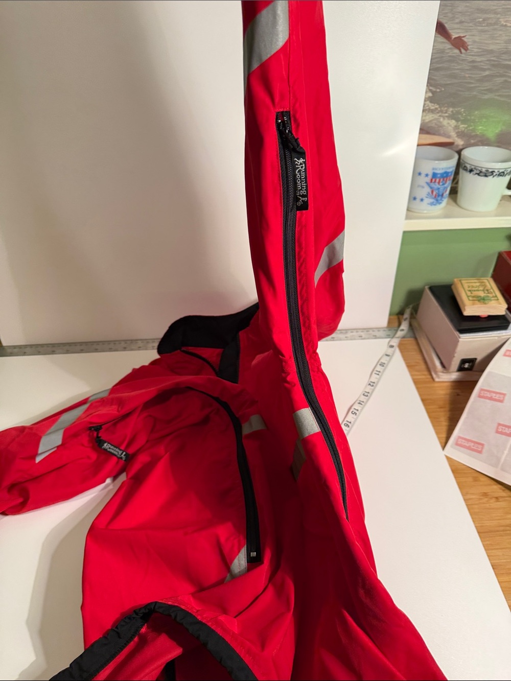 Running Room, Red Men's Windbreaker Running Jacket w/ Visibility Stripes - Picture 8 of 9